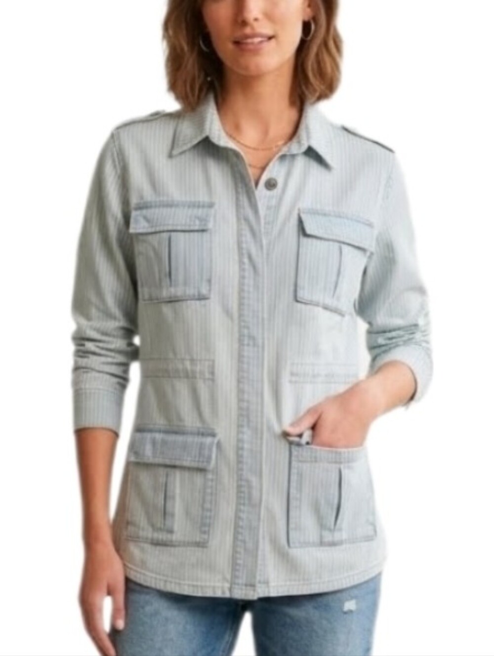 Universal Thread Jacket Long Sleeve Utility Railroad Stripes Blue Size XS